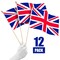 G128 12 Pack Handheld United Kingdom UK Stick Flags | 12x18 In | Printed 150D Polyester, Country Flag, Solid Wooden Stick, Spear Gold Tip
